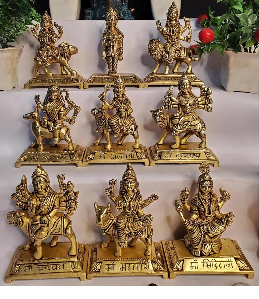 Nav Durga Brass Statues (Set of 9 Statues)