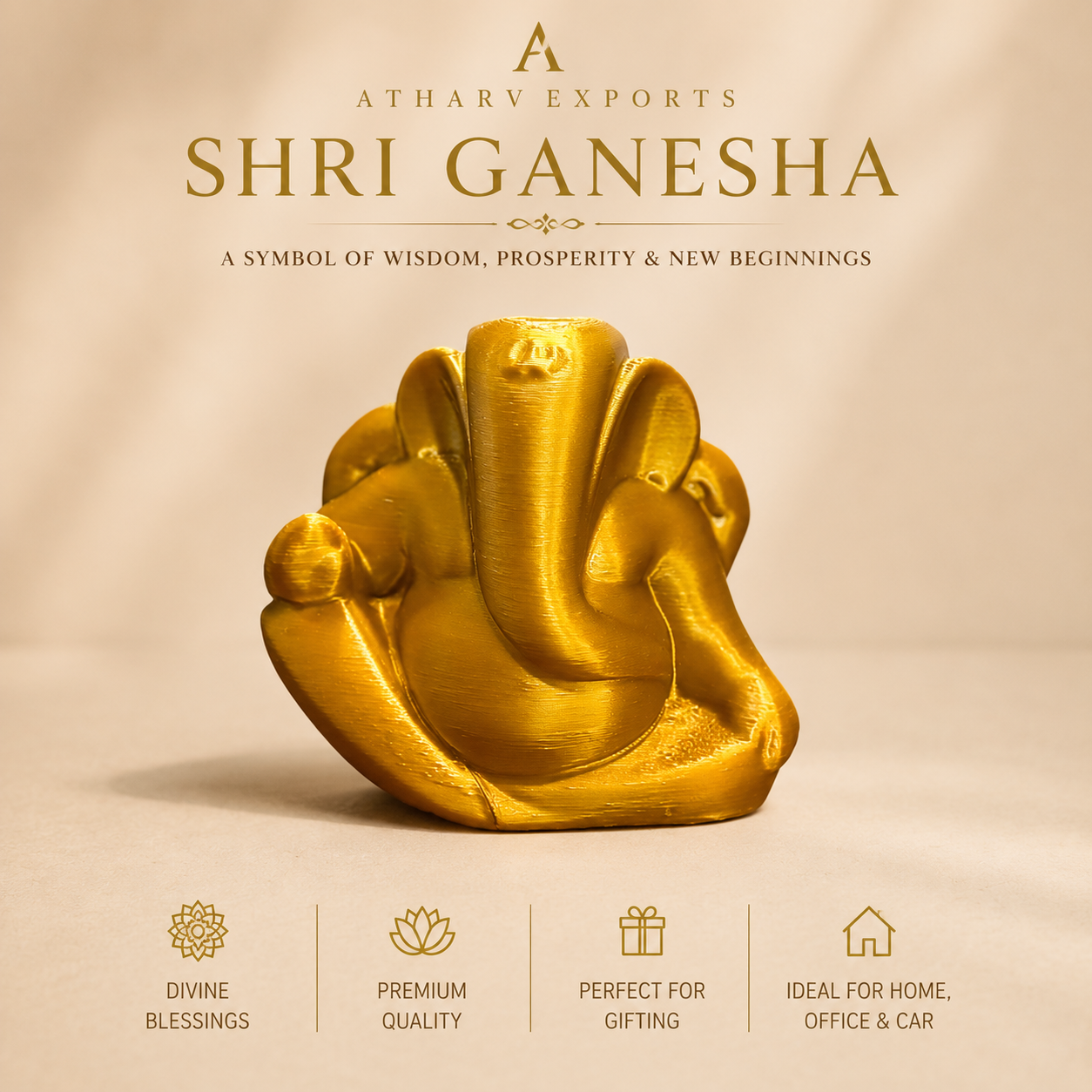 3D Printed Ganesha — Gold Edition