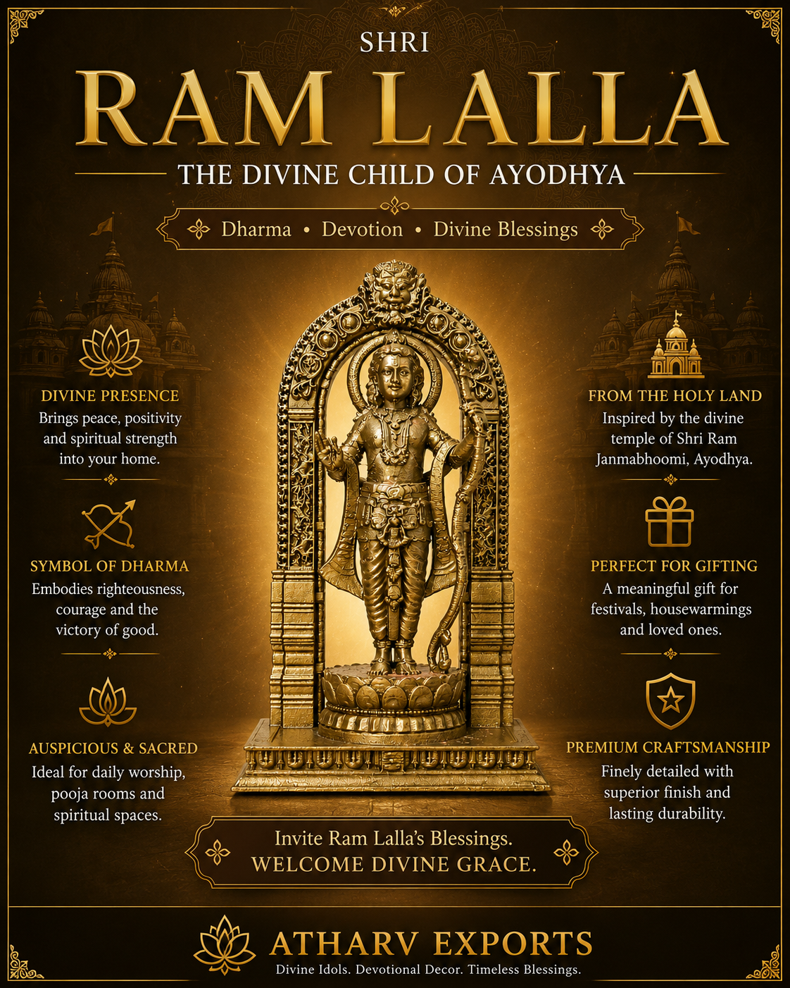 3D Printed Ram Lalla with Temple Arch
