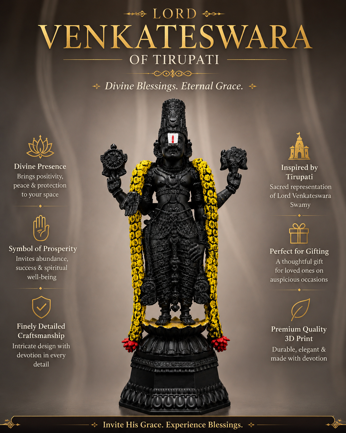 3D Printed Lord Venkateshwara (Tirupati Balaji)